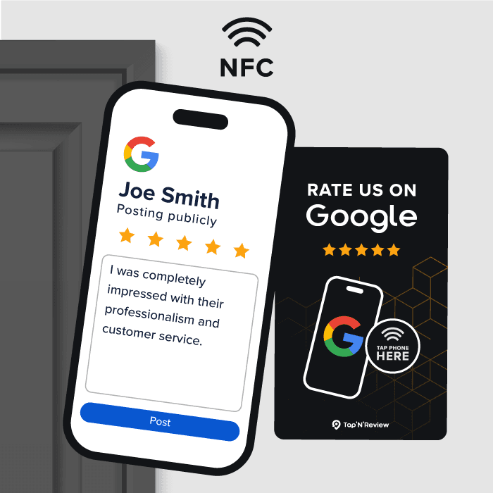 Encourage your customer to leave a review NFC plate